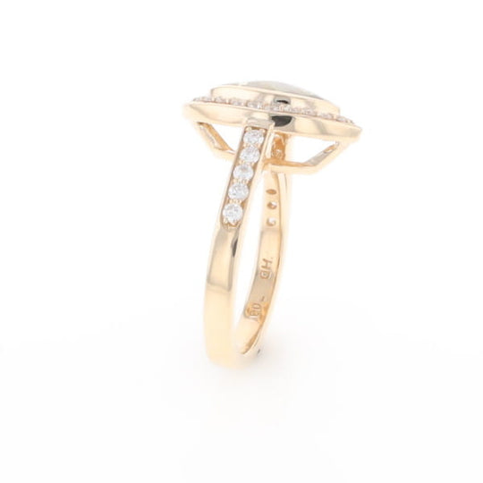 Marquise Gold Quartz Inlaid Ring with 0.65ctw Diamond Halo