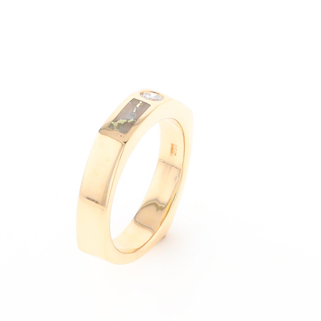 Gold Quartz Ring Double Sided Inlaid Design with .10ct Round Diamond G2