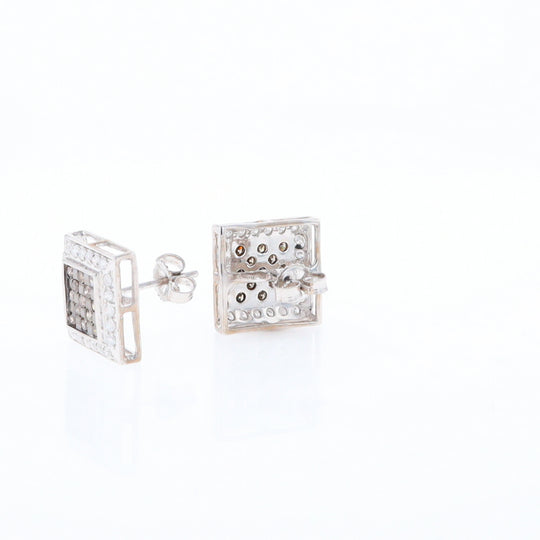 Square White & Chocolate Diamond Earrings