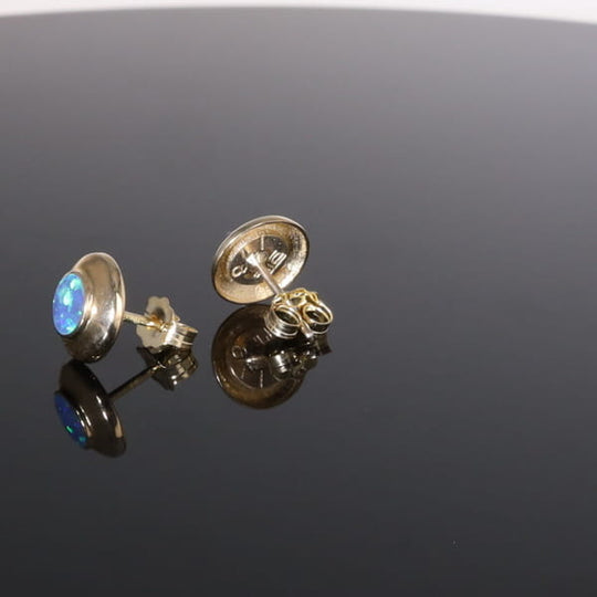 Opal Earrings Round Inlaid Design Studs
