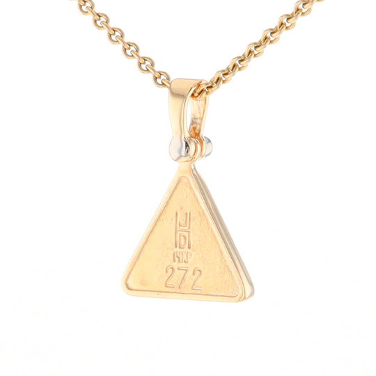 Gold Quartz Necklace Triangle Inlaid Pendant with .02ct Diamond