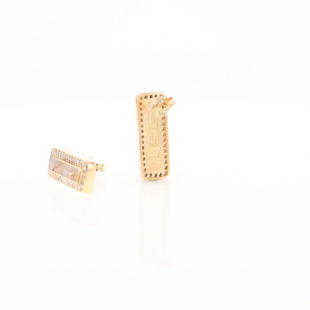 Gold Quartz Earrings Rectangle Inlaid with .50ctw Round Diamonds Halo Design - G2