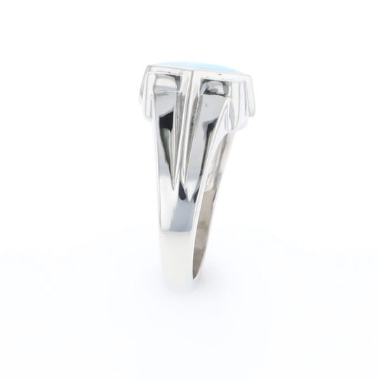 Natural Sleeping Beauty Turquoise ring diamond shape inlaid design with .16ctw round diamonds