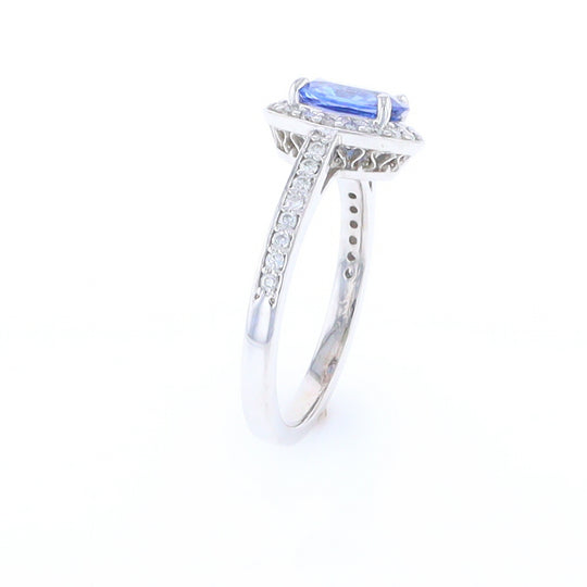 Oval Ceylon Sapphire with Diamond Halo Ring