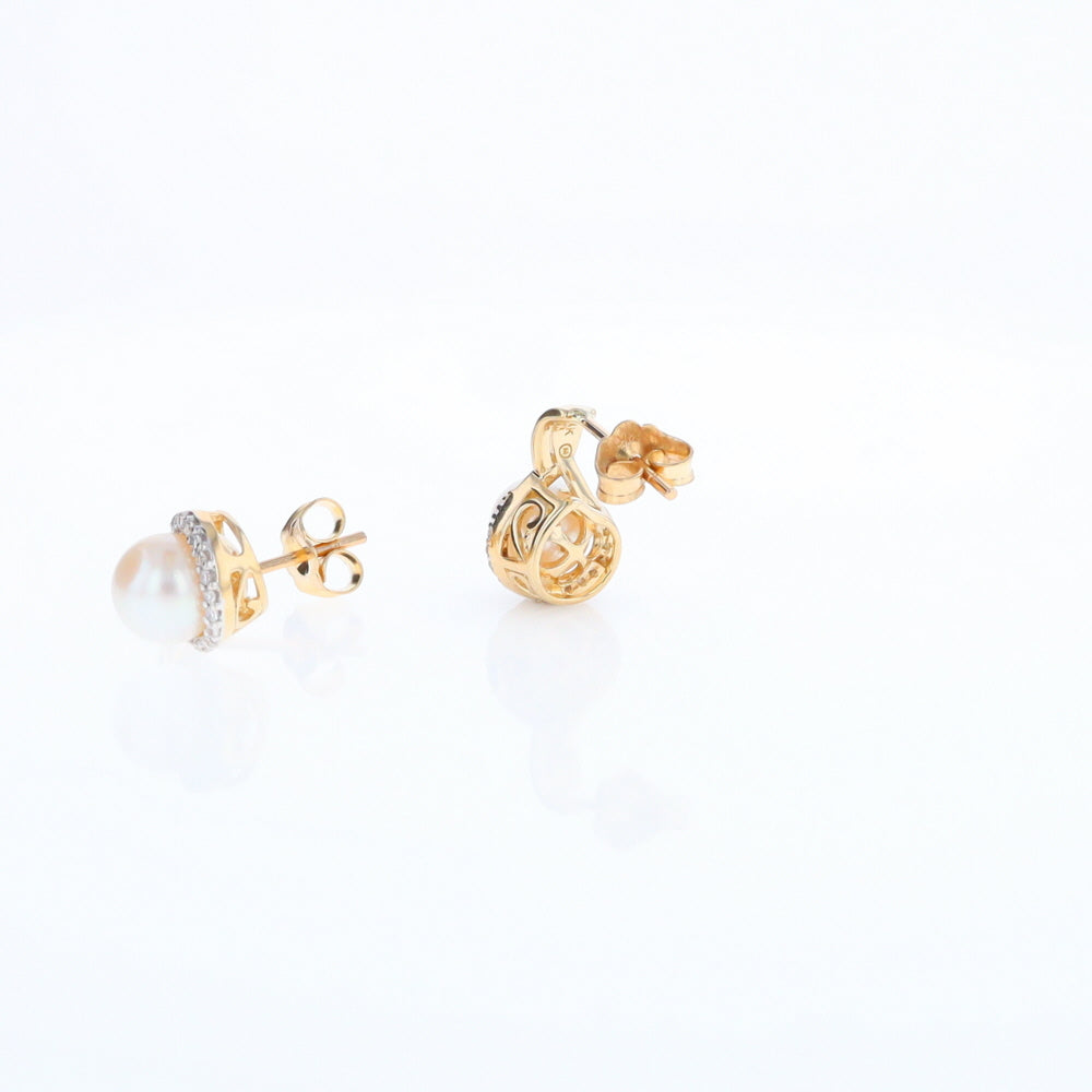 Pearl Drop Earrings with Diamond Halos