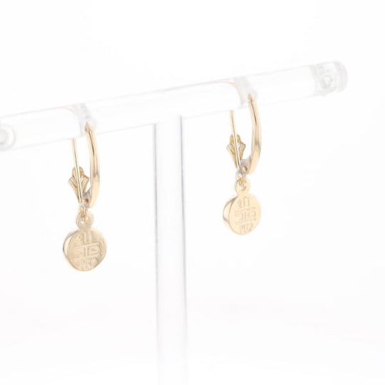 Gold Quartz Earrings Round Inlaid Design Lever Backs
