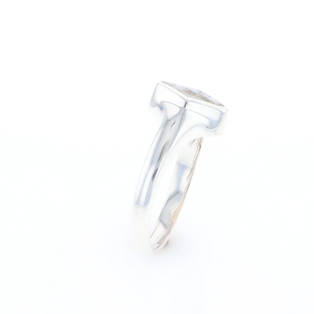 Sterling Silver Gold Quartz Inlaid Diamond Shaped Ring - G3