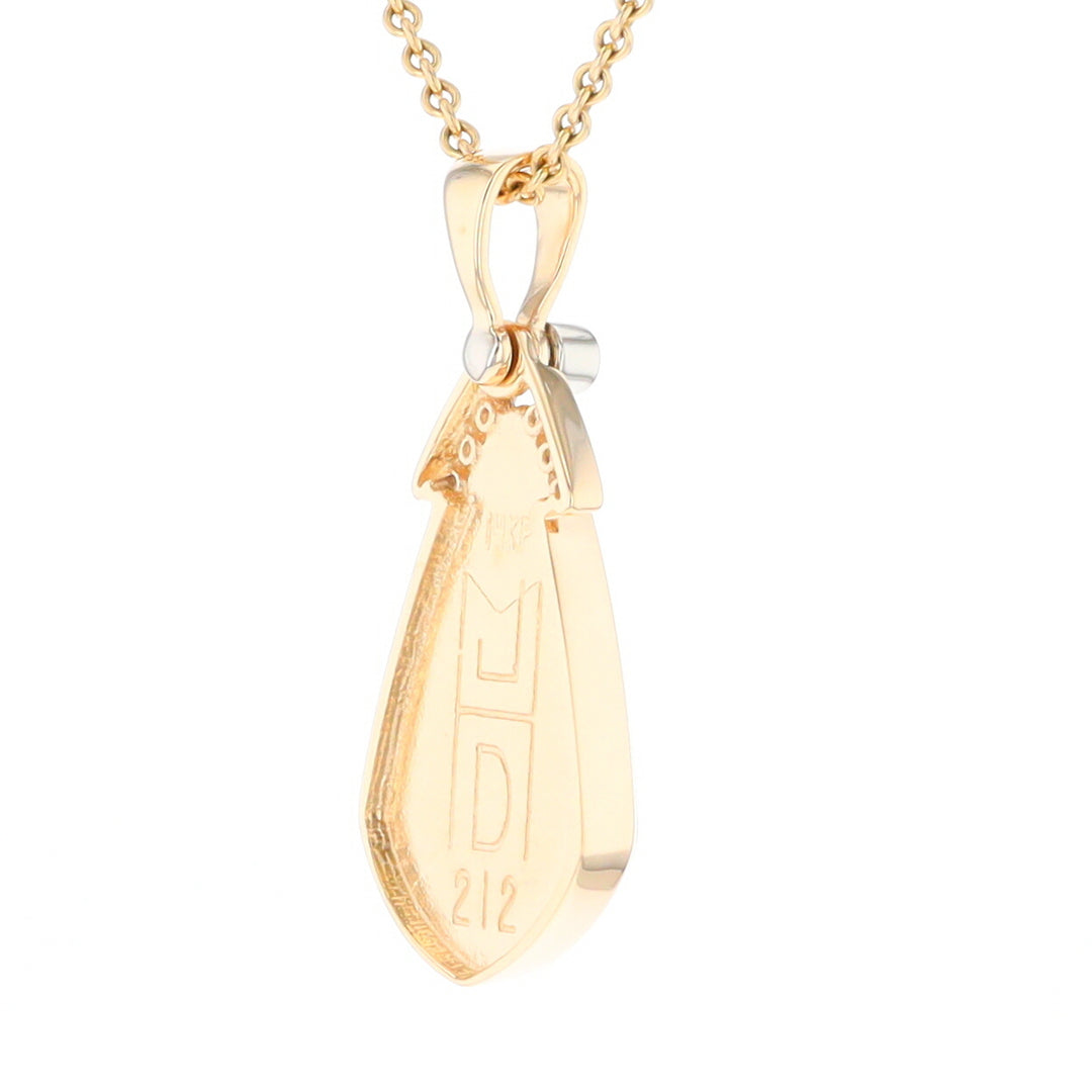 Gold Quartz Necklace Pear Shape Inlaid Pendant with .15ctw Diamonds