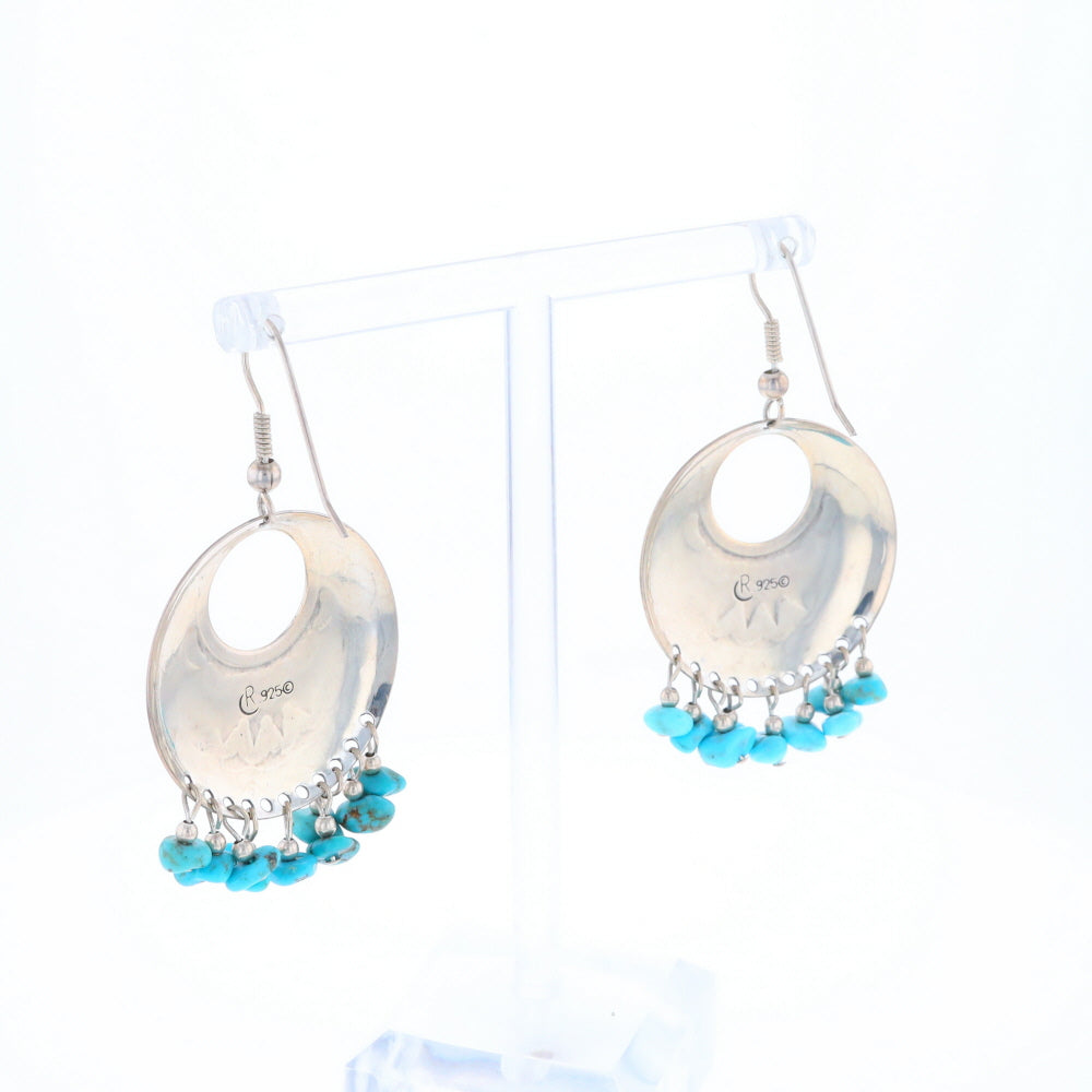 Stamped Silver Hook Earrings with Turquoise Dangles