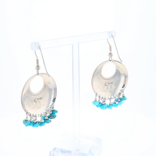 Stamped Silver Hook Earrings with Turquoise Dangles