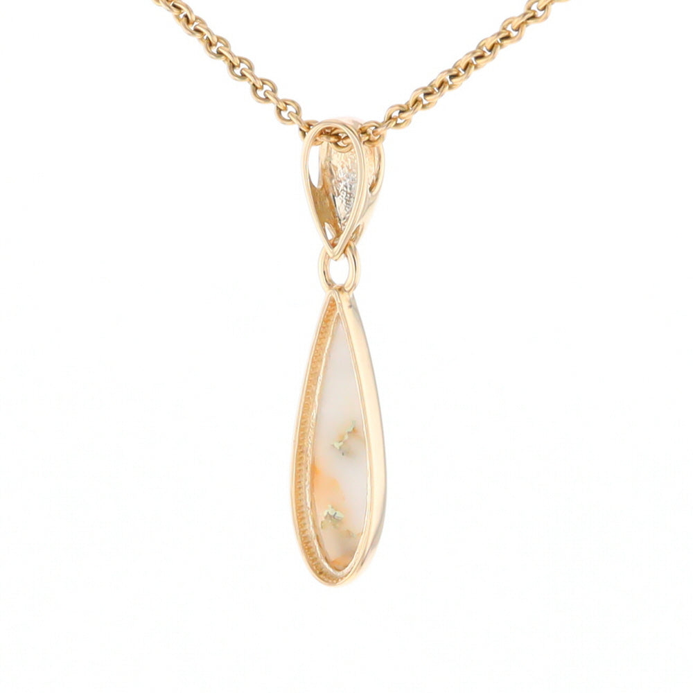 Gold Quartz Necklace Tear Drop Inlaid Pendant