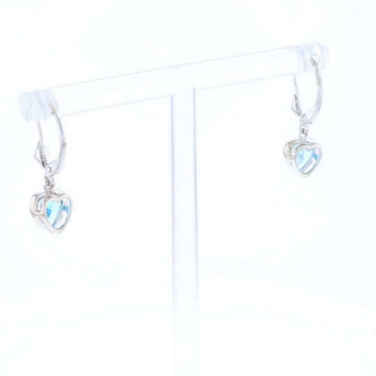 Blue Topaz Diamond Dangle Heart Earrings