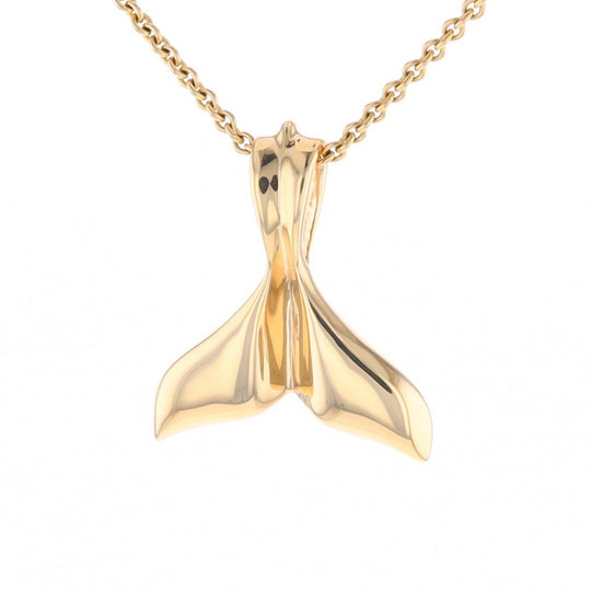 Whale Tail Necklaces Gold Quartz Double Sided Inlaid Sea Life Pendant