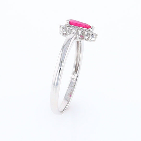 Natural Pear Cut Ruby with Diamond Halo 18K White Gold