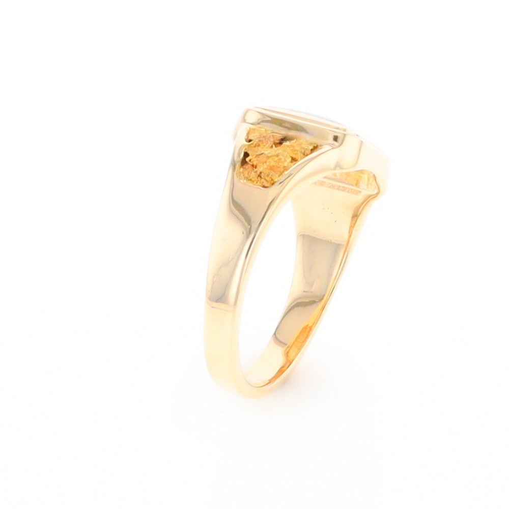 Gold Quartz Ring Square Inlaid Center Design with Natural Nugget Sides