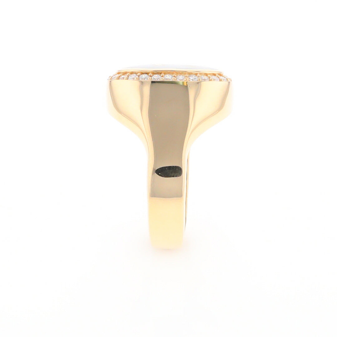 Gold Quartz Cushion Inlaid Men's Ring with Diamond Halo