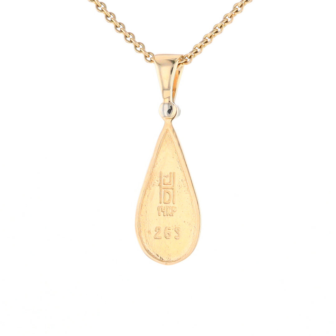 Gold Quartz Necklace Tear Drop Inlaid Pendant with .02ct Diamond