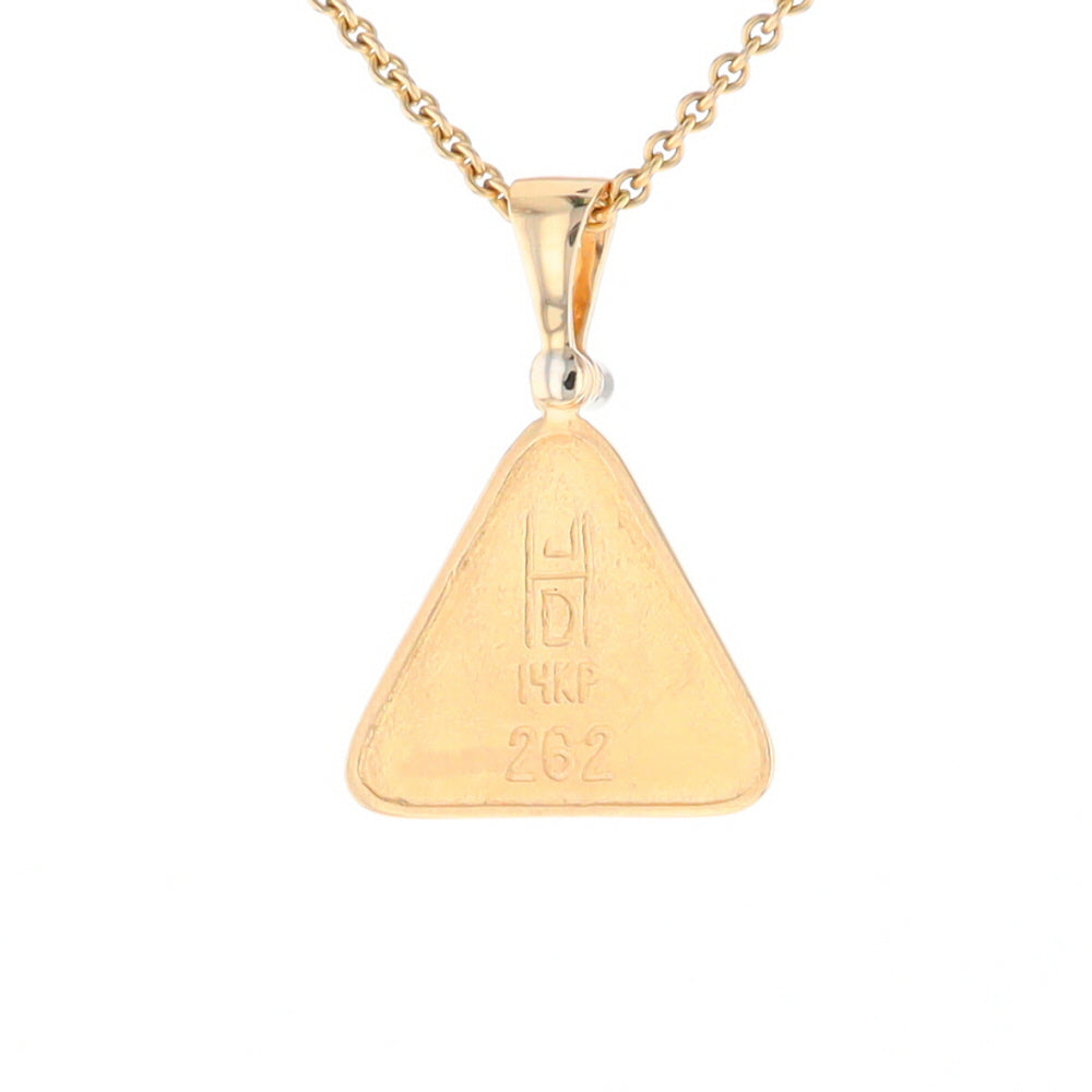 Gold Quartz Necklace Triangle Inlaid Pendant with .02ct Diamond