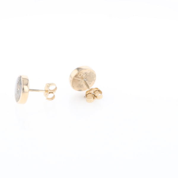 Gold Quartz Earrings 9mm Round Inlaid Studs - G2