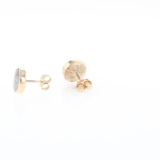 Gold Quartz Earrings 9mm Round Inlaid Studs - G2