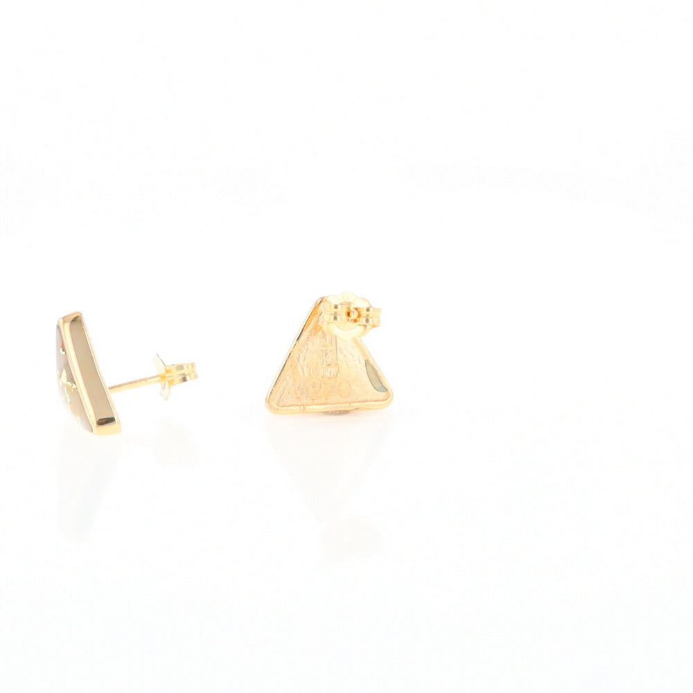 Gold Quartz Earrings Triangle Inlaid Studs - G2