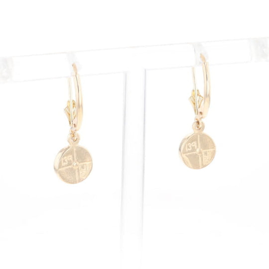 Gold Quartz Earrings Round Inlaid Design Lever Backs