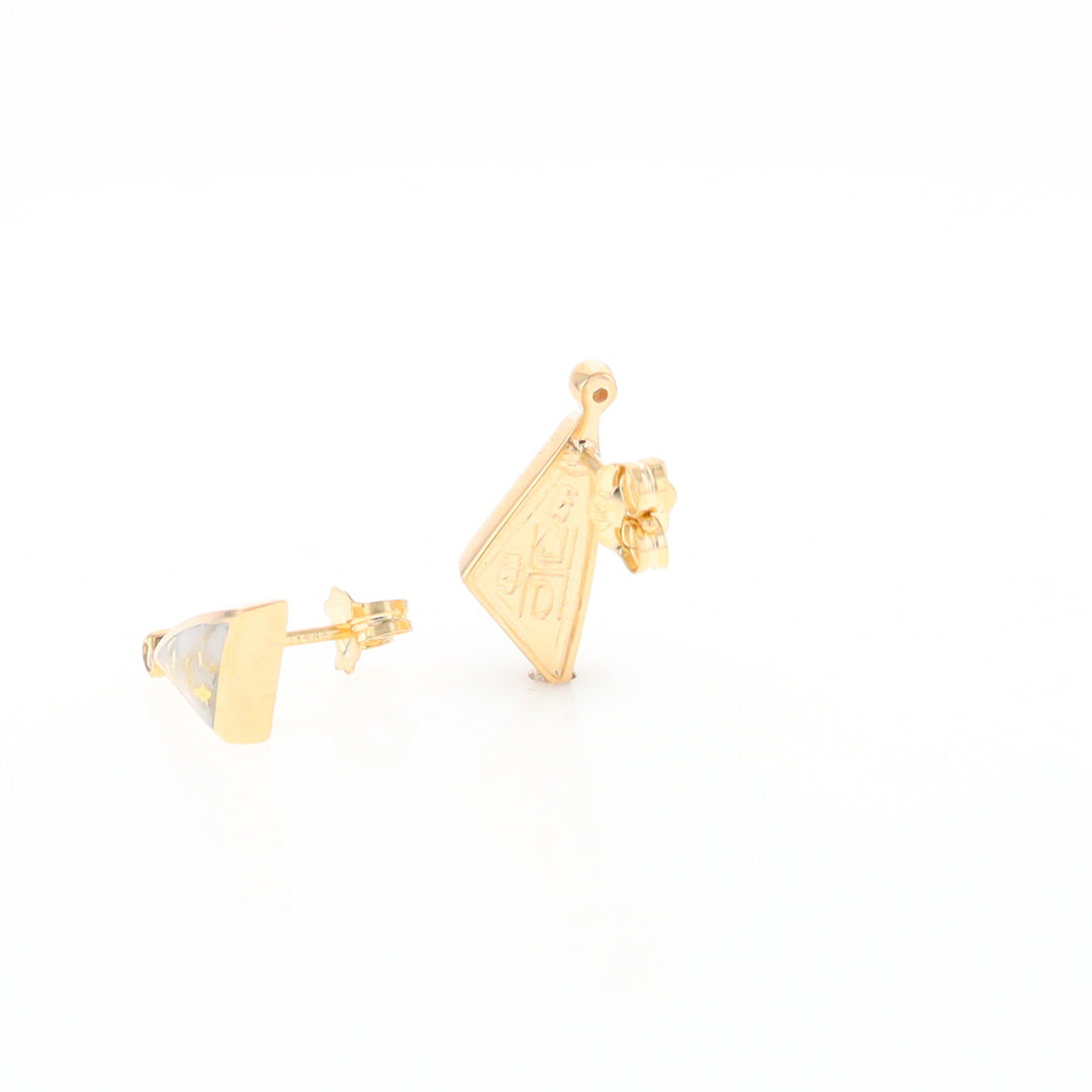 Gold Quartz Earrings Triangle Shape Inlaid with .04ct Round Diamonds - G2