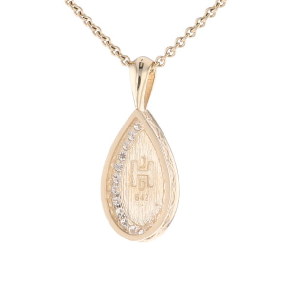 Gold Quartz Pendant Tear Drop Inlaid .42ctw Diamond Halo Design