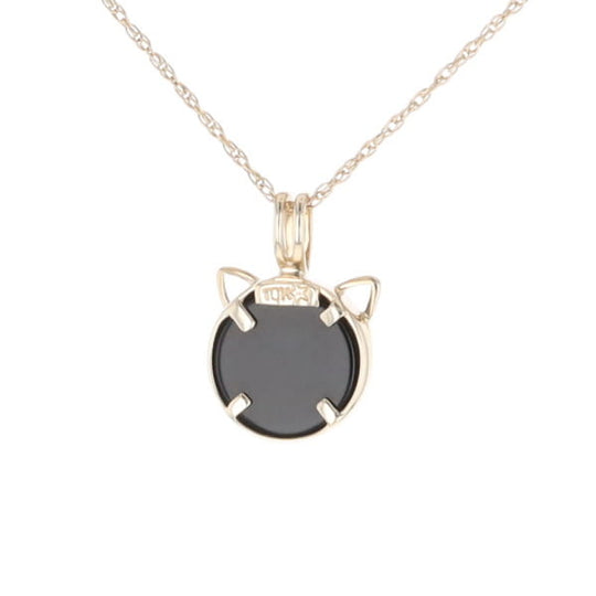 Onyx Cat Pendant with Diamond Eyes