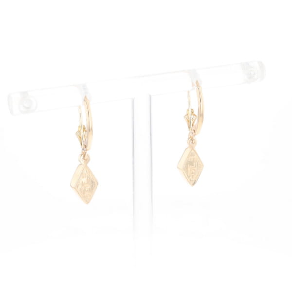 Gold Quartz Earrings Diamond Shape Inlaid Lever Backs G2