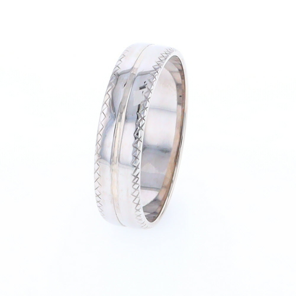 White Gold Cross Hatch Design Wedding Band