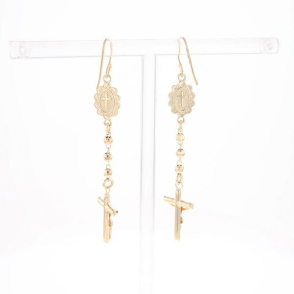 Gold Plated Virgin Mary and Crucifix Dangle Earrings