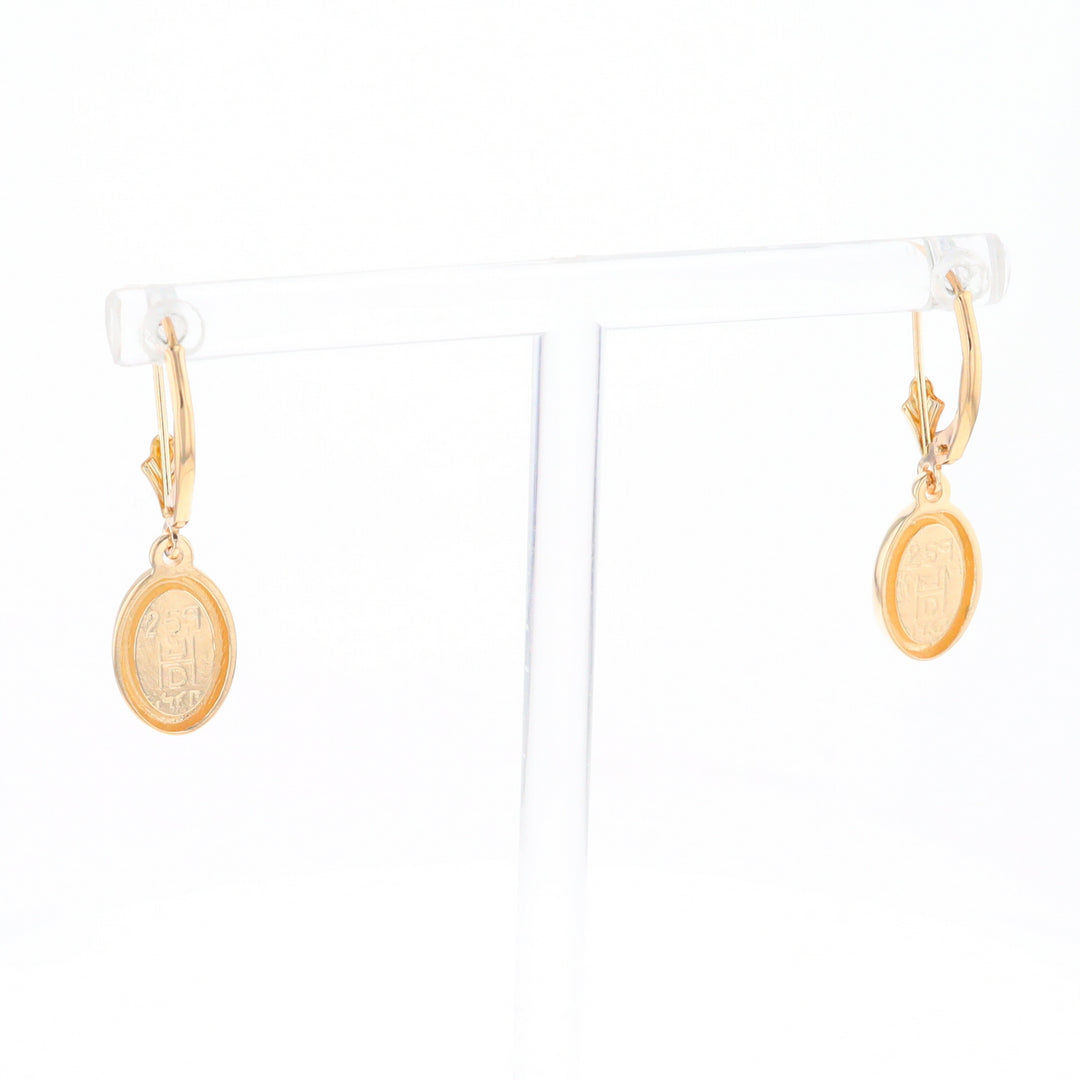 Gold Quartz Earrings Oval Inlaid Design Lever Backs - G2