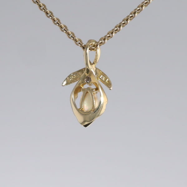 Pear-leaf Opal and Diamond Pendant