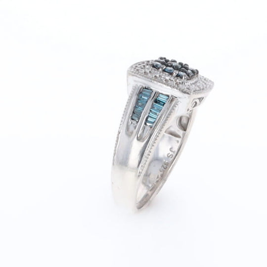 Square Blue & White Diamond Ring