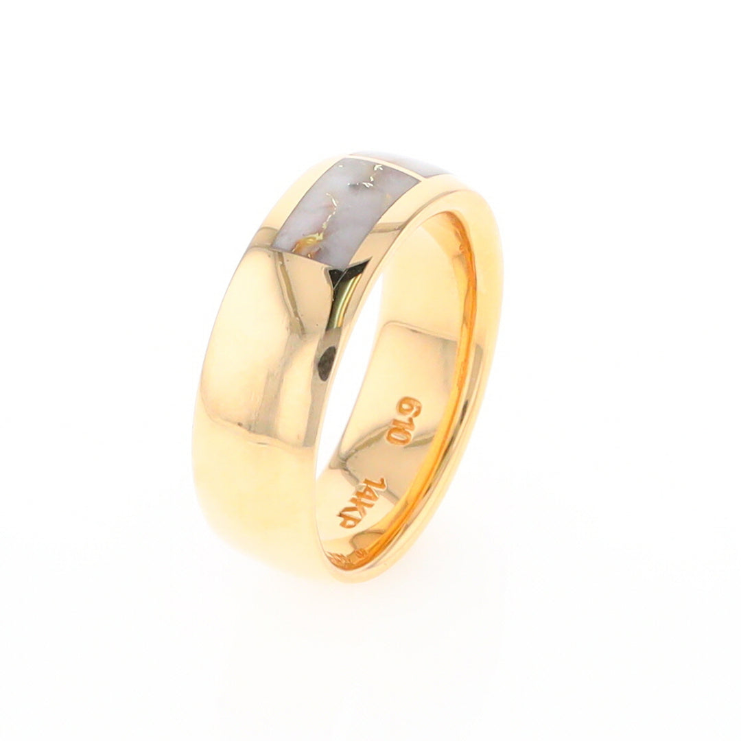 Gold Quartz Ring 3 Section Rectangle Inlaid Design Band