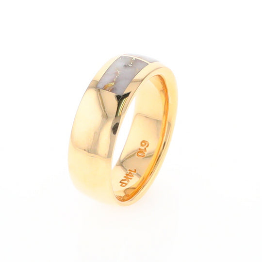 Gold Quartz Ring 3 Section Rectangle Inlaid Design Band