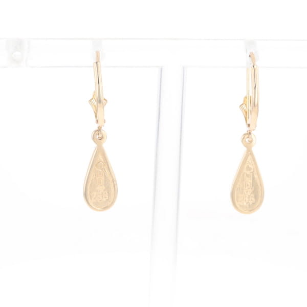Gold Quartz Earrings Tear Drop Inlaid Lever Backs - G2