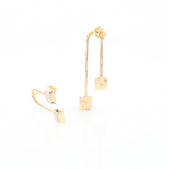 Gold Quartz Double Square Curved Bar Earrings - G2