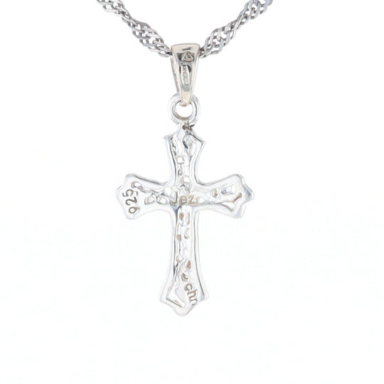 Sterling Silver Flower Cross Pendant