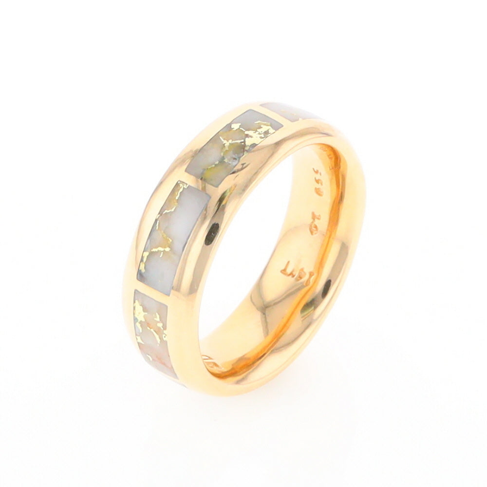 Gold Quartz Ring 8 Rectangle Section Inlaid Eternity Band