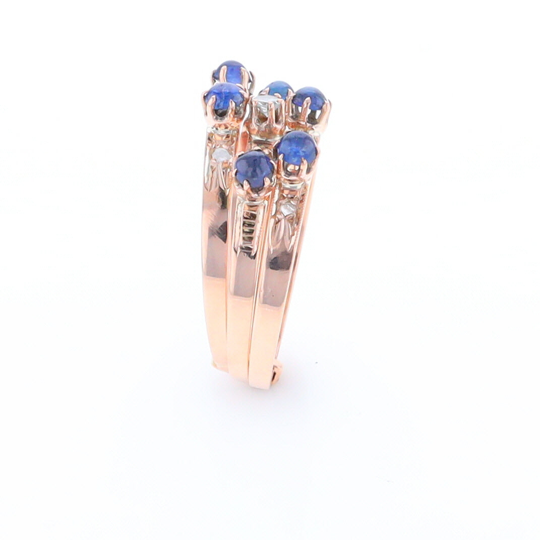 Vintage Sapphire and Diamond Stacked Trio Ring