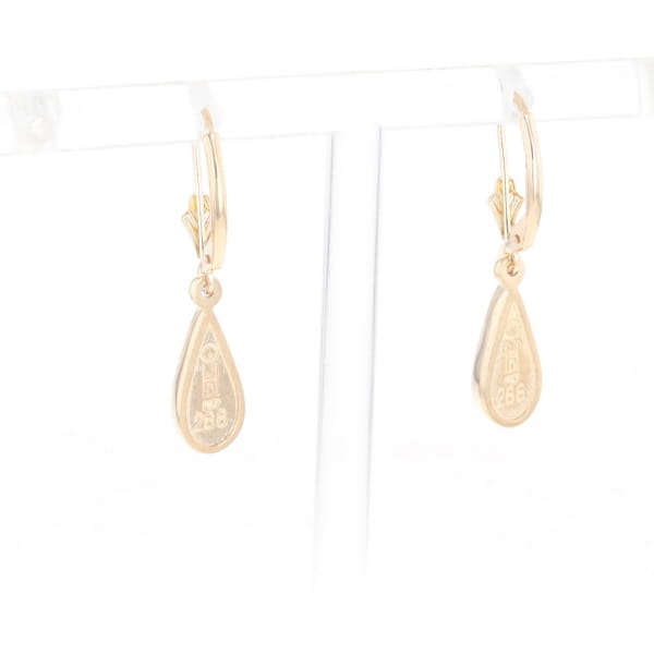 Gold Quartz Earrings Tear Drop Inlaid Lever Backs - G3