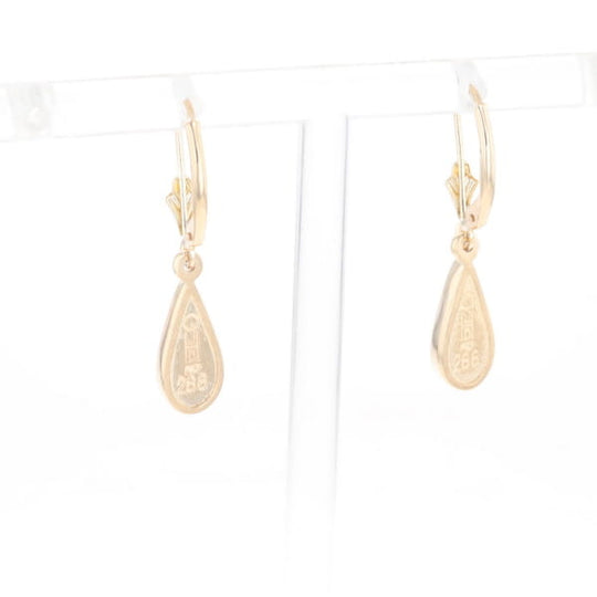 Gold Quartz Earrings Tear Drop Inlaid Lever Backs - G3