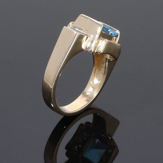 Opal Rings Inlaid Sides Swiss Blue Topaz Center with .24ctw Diamonds