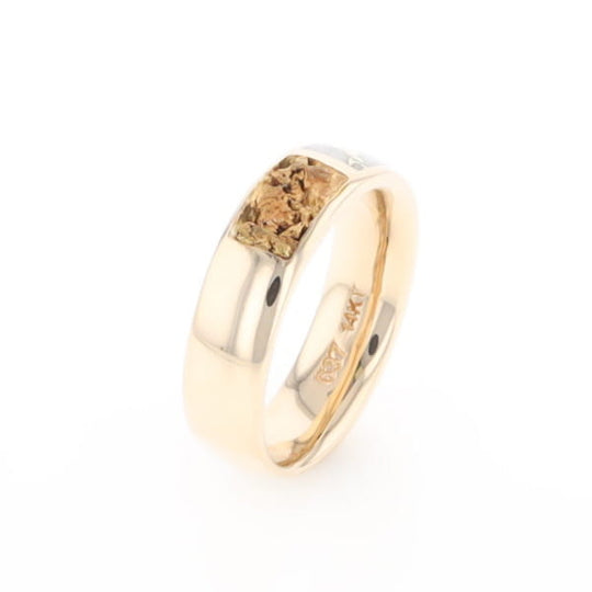 G1 Gold Quartz Ring Inlaid Center Natural Nugget Sides Band