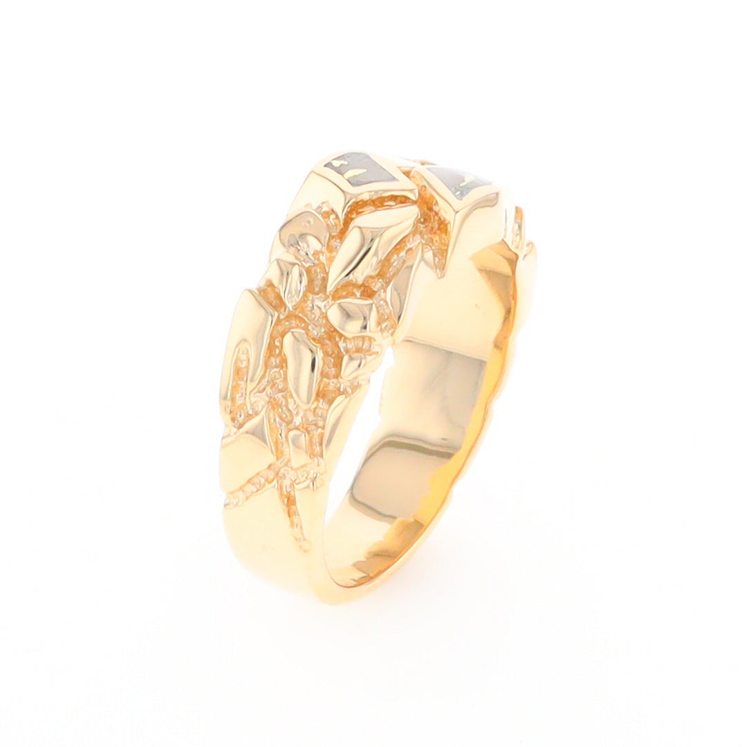 Gold Quartz Ring 3 Section Inlaid Nugget Design Band