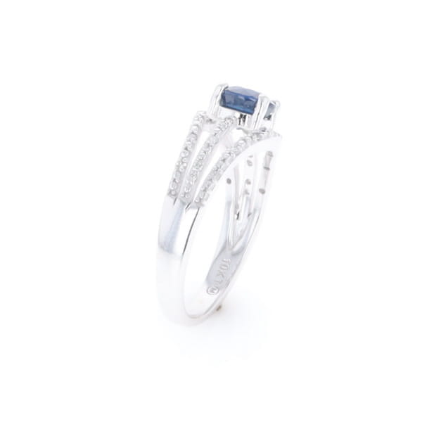 Blue Sapphire Triple Shank Ring With Accent Diamonds