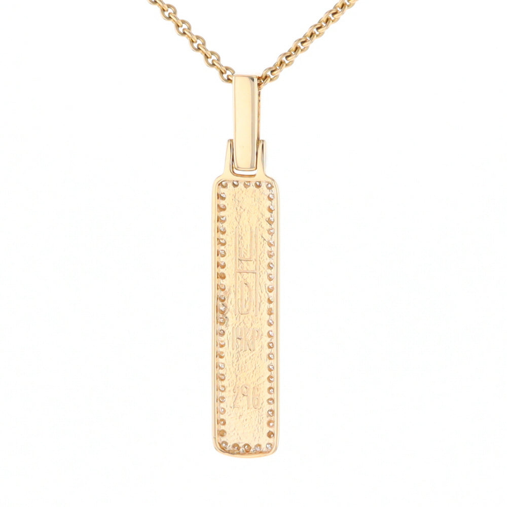 Gold Quartz Necklace, Rectangle Inlaid, .27ctw Diamond Halo Pendant