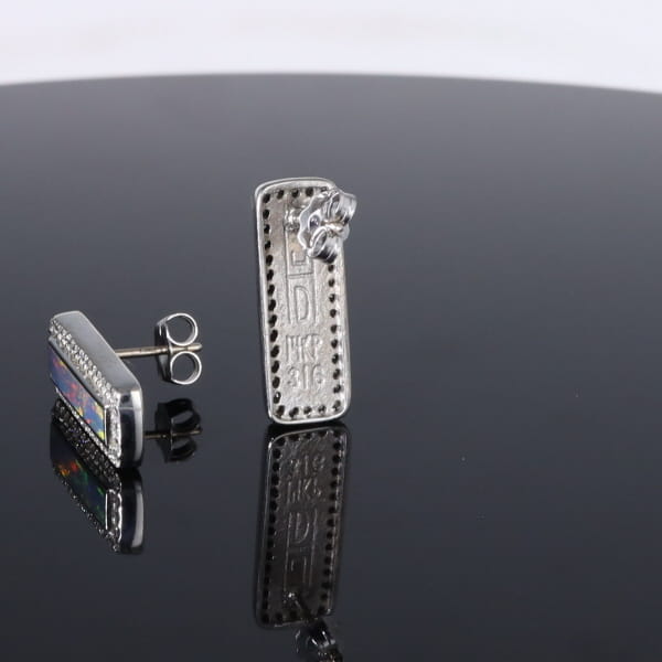 Opal Earrings Rectangle Inlaid with .50ctw Round Diamond Halo Studs